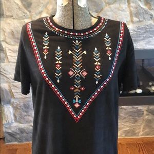 Faux suede tribal print mini shift dress